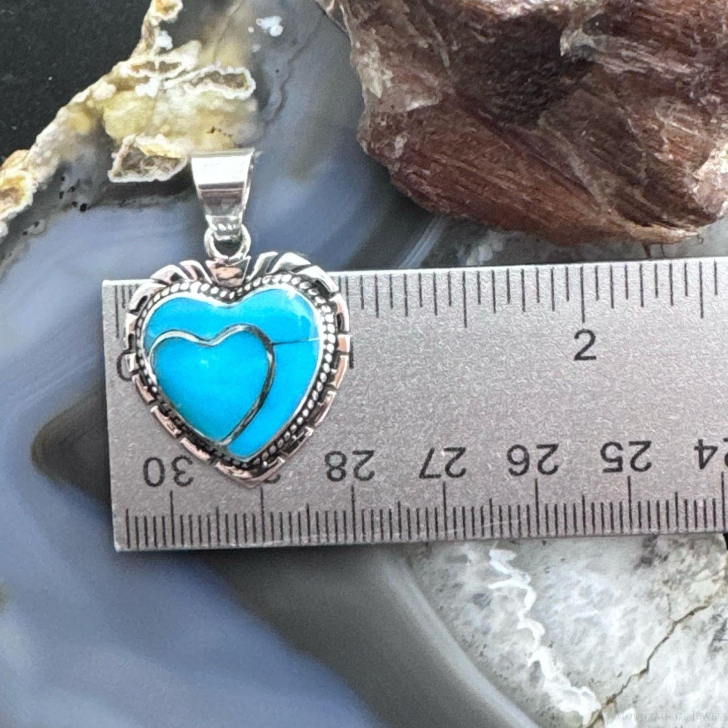 Native American Sterling Silver Kingman Turquoise Decorated Double Heart Pendant For Women