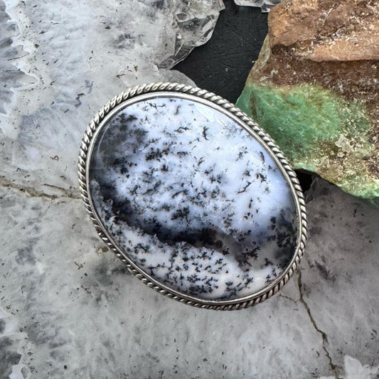 Sterling Silver Southwestern Style Oval Dendrite Decorated Ring Size 8 For Women