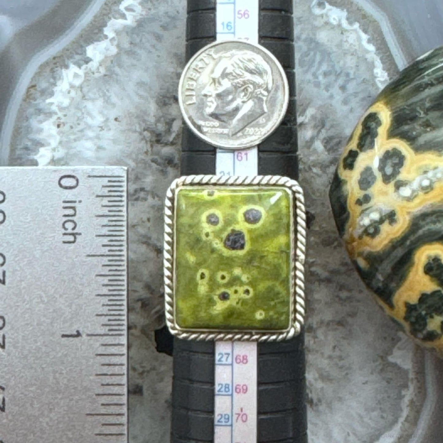 Sterling Silver Southwestern Style Square Atlantisite Ring Size 11 For Women