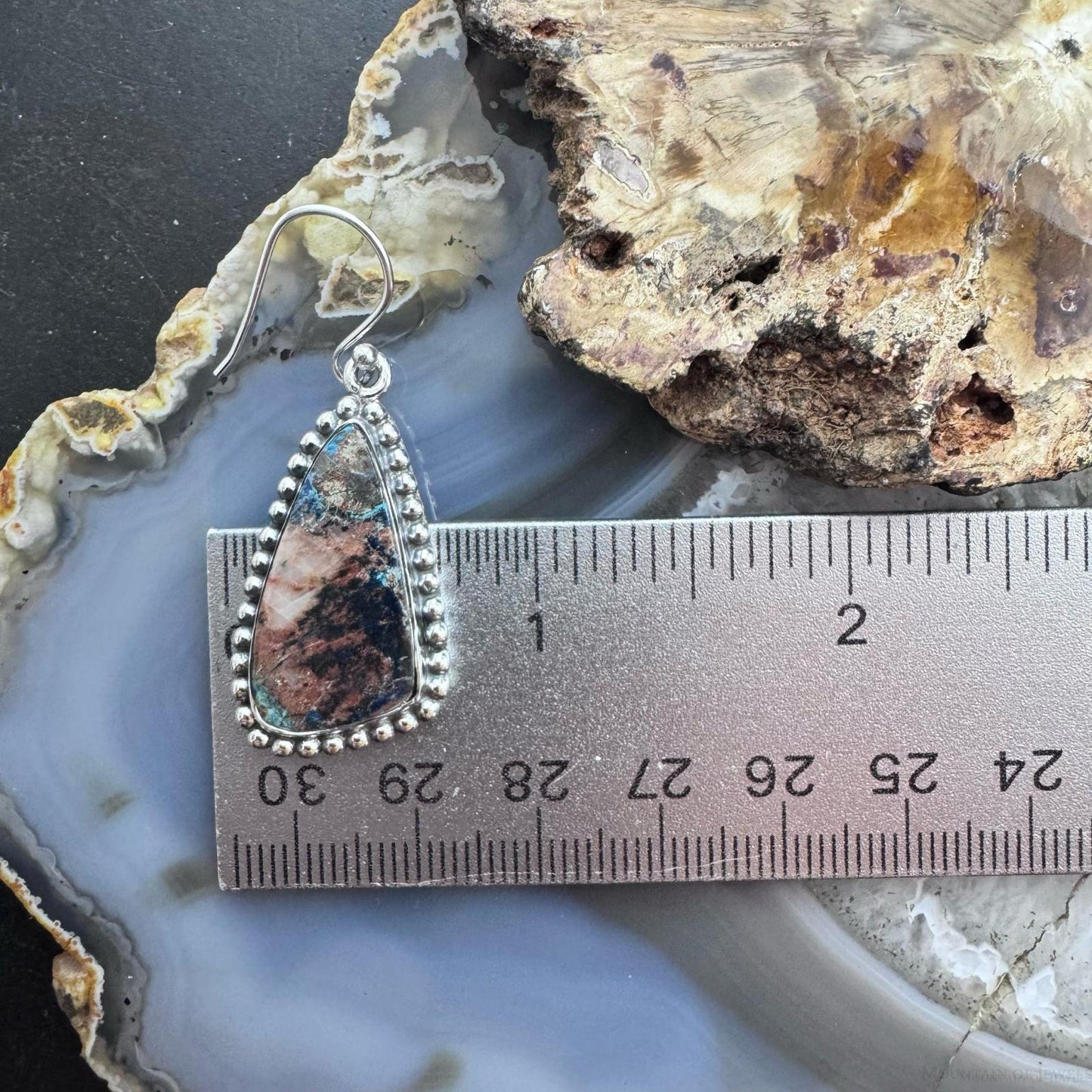 Sterling Silver Southwestern Style Triangle Shattuckite Dangle Earrings For Women
