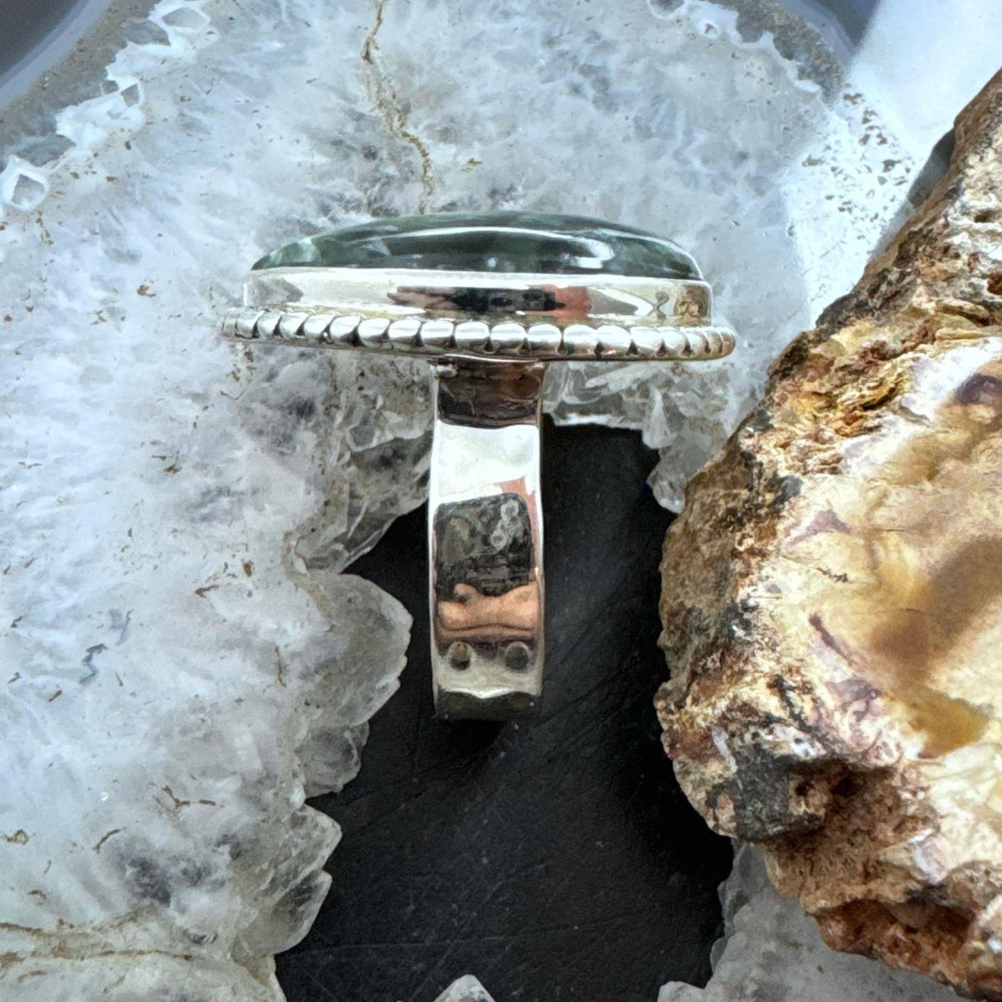 Sterling Silver Southwestern Style Teardrop Seraphinite Ring Size 9 For Women