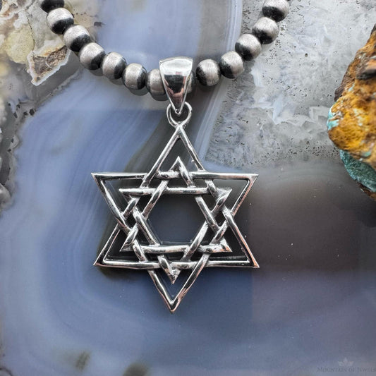 Sterling Silver Decorated Star of David Unisex Religious Pendant