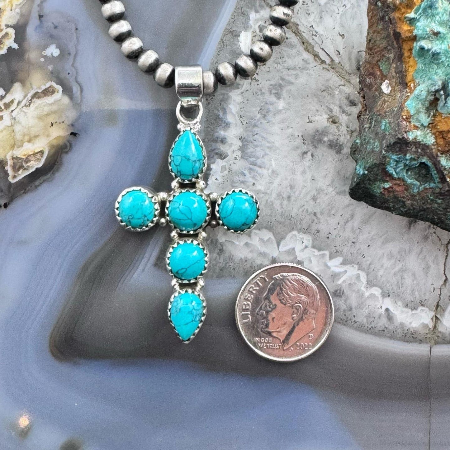 Sterling Silver Southwestern Style Blue Howlite Cross Pendant For Women #1