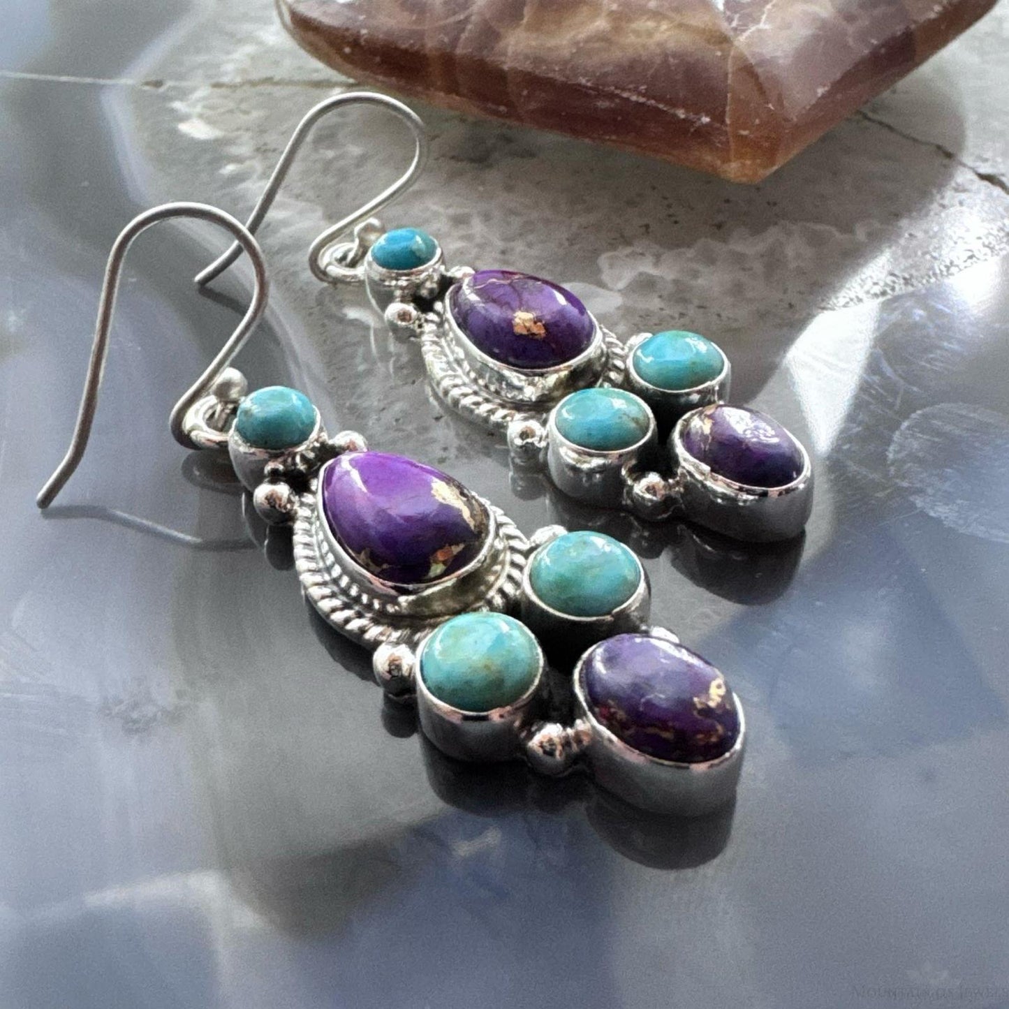 Sterling Silver Southwestern Style Multistone Cluster Dangle Earrings For Women #10