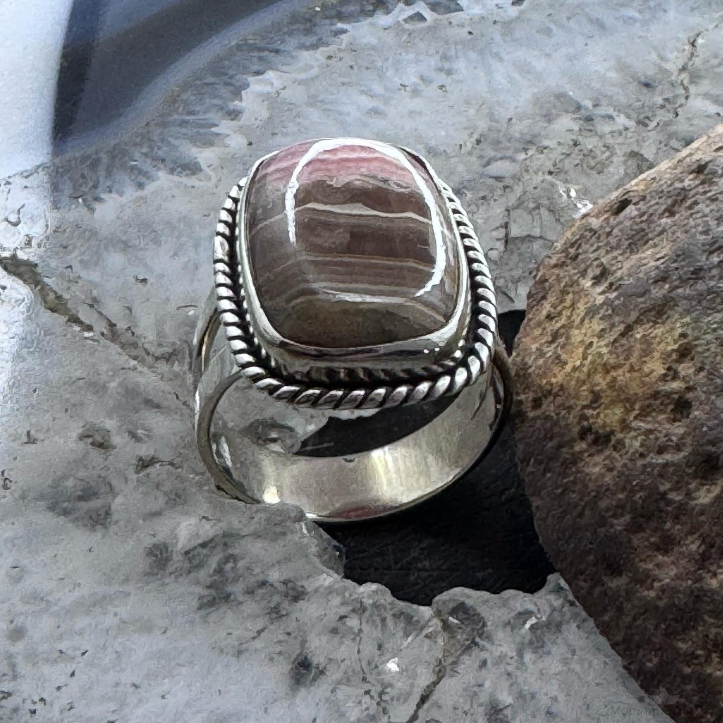 Sterling Silver Southwestern Style Rhodochrosite Bar Ring Size 8.5 For Women