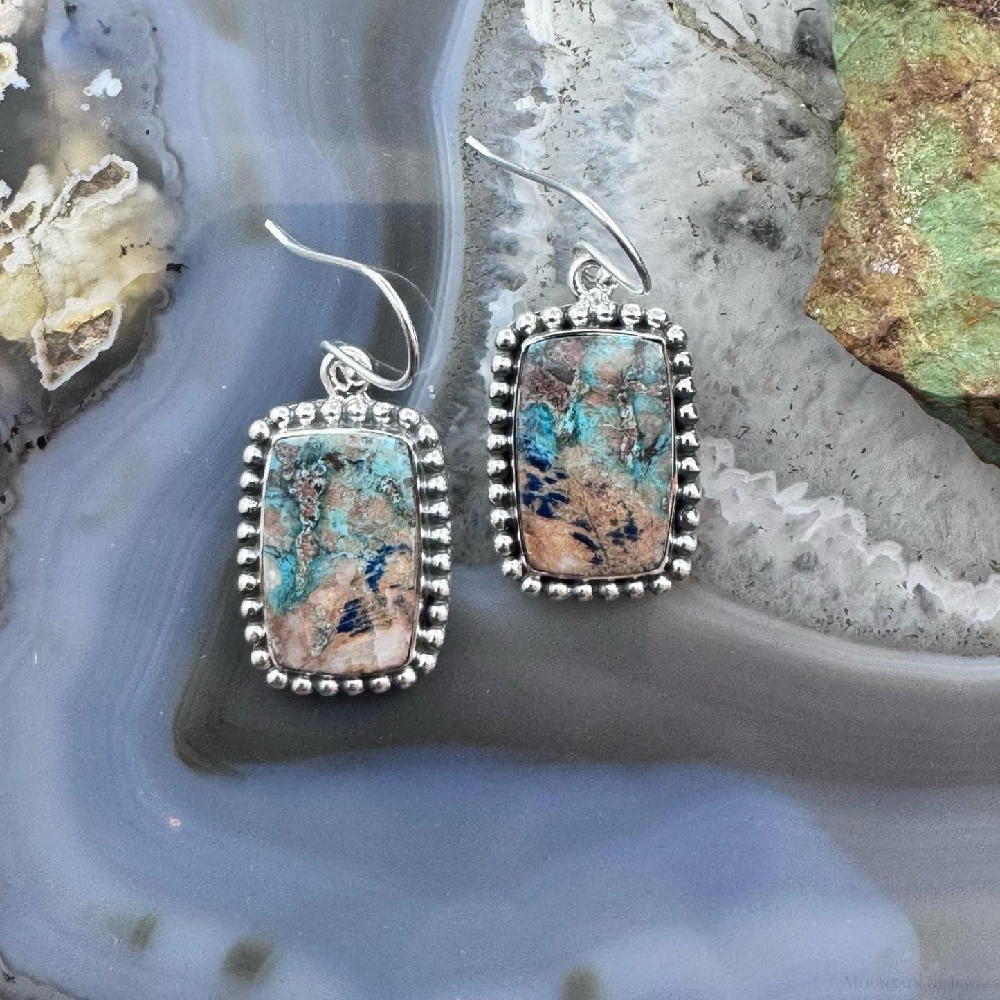 Sterling Southwestern Style Rectangle Shattuckite Dangle Earrings For Women