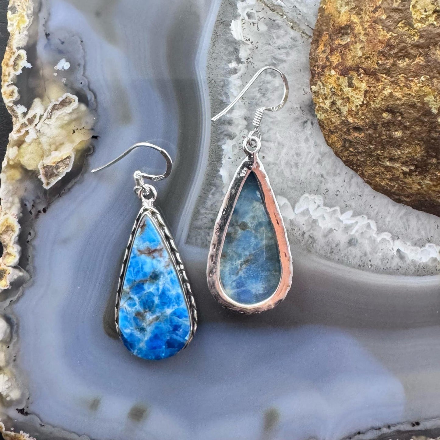 Sterling Silver Southwestern Style Apatite Teardrop Dangle Earrings For Women