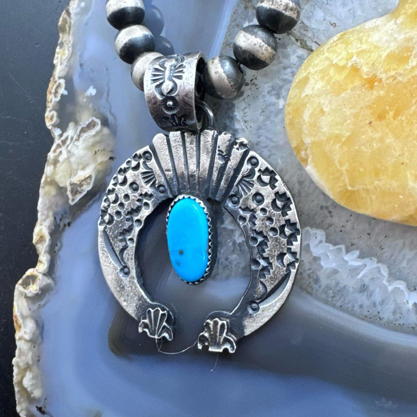 Eva & Linberg Billah Sterling Silver Oval Turquoise Stamped Unisex Naja Pendant