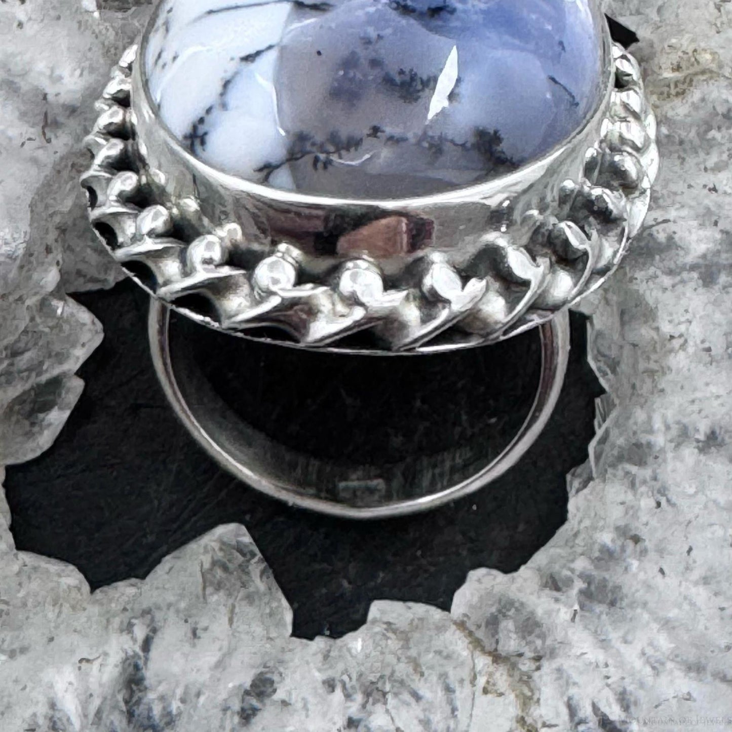 Sterling Silver Southwestern Style Oval Dendrite Agate Ring Size 5 For Women
