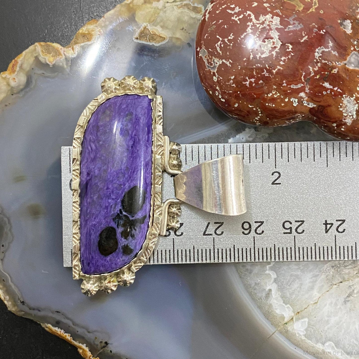 Romancito Native American Sterling Silver Charoite Decorated Pendant For Women