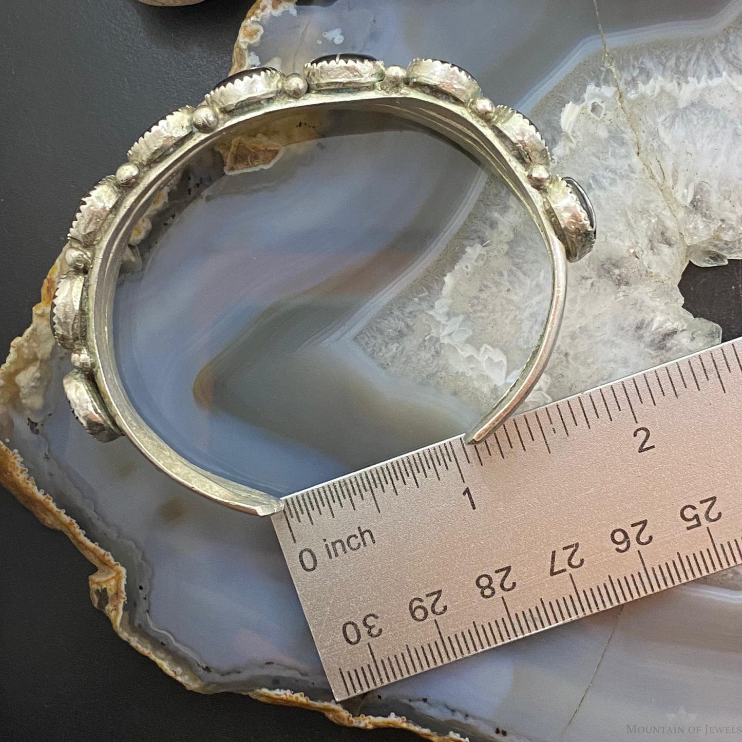 Vintage Native American Sterling Silver Channel Inlay Oval Onyx Bracelet