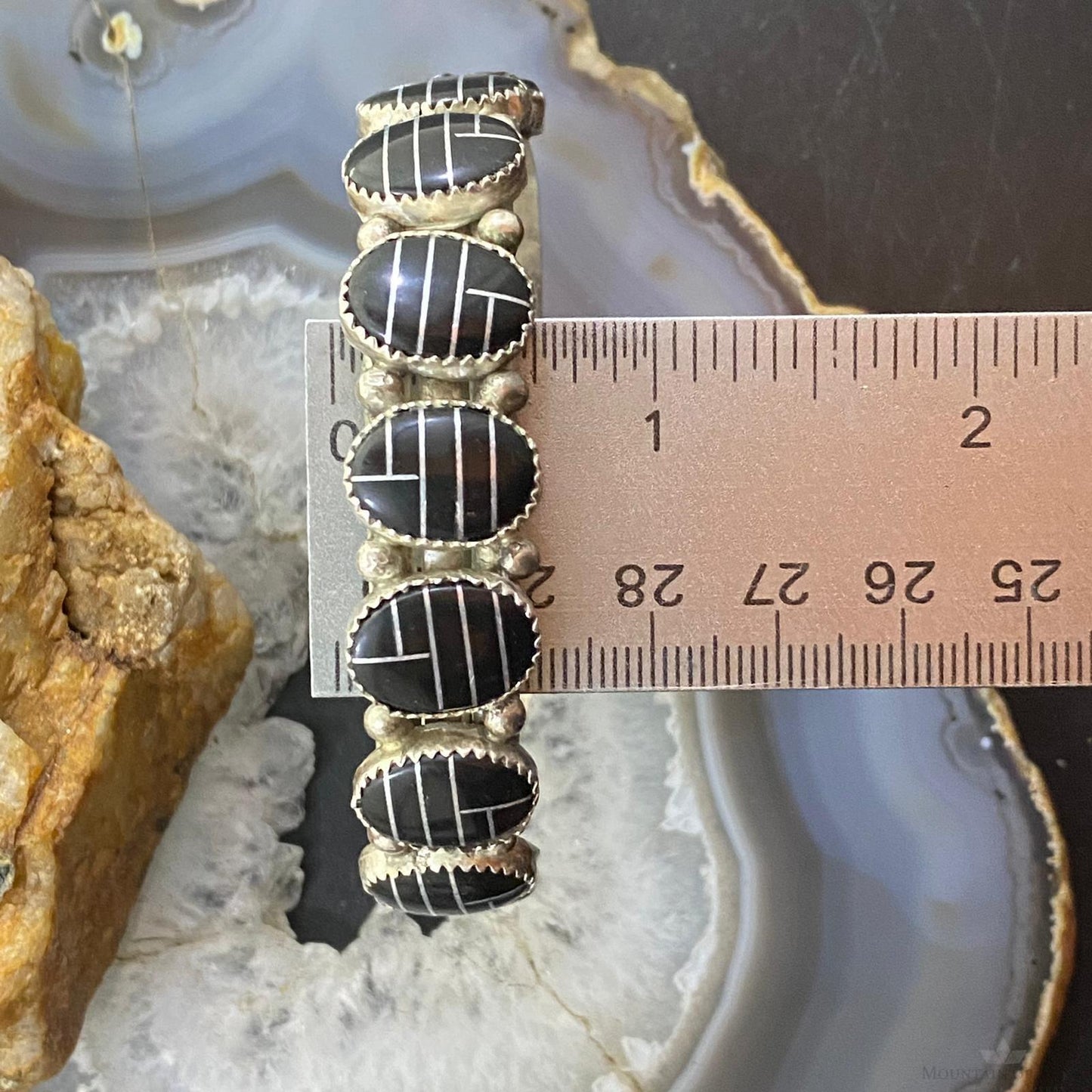 Vintage Native American Sterling Silver Channel Inlay Oval Onyx Bracelet