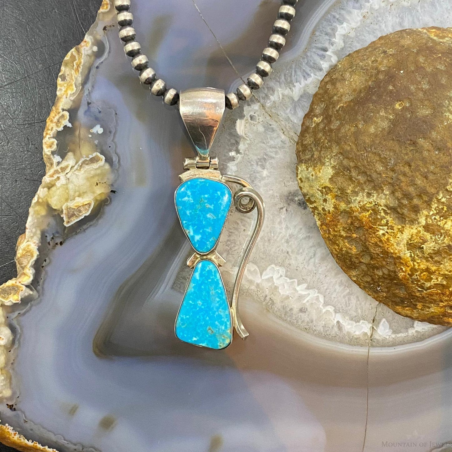 Gary G Sanchez Vintage Sterling Silver 2 Turquoise Decorated Pendant For Women
