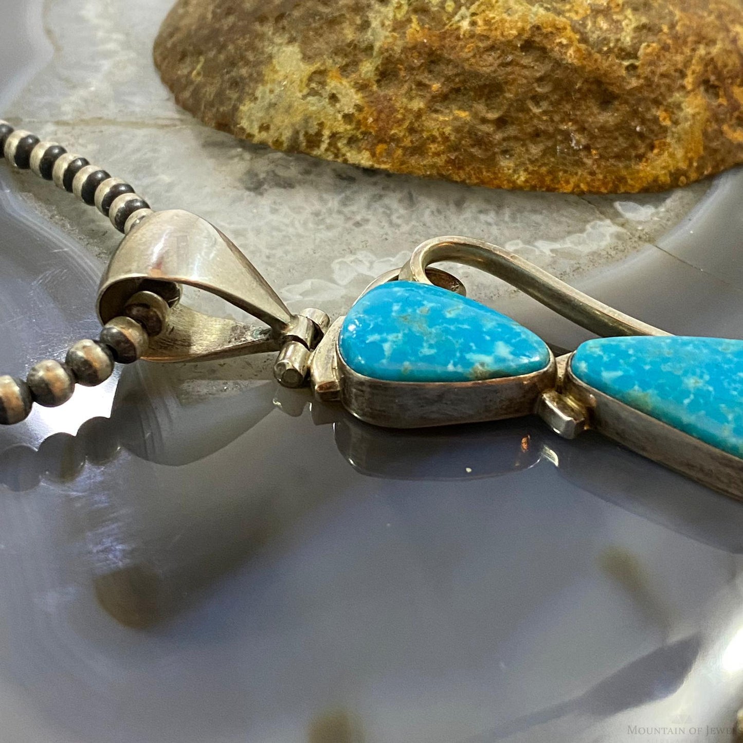Gary G Sanchez Vintage Sterling Silver 2 Turquoise Decorated Pendant For Women
