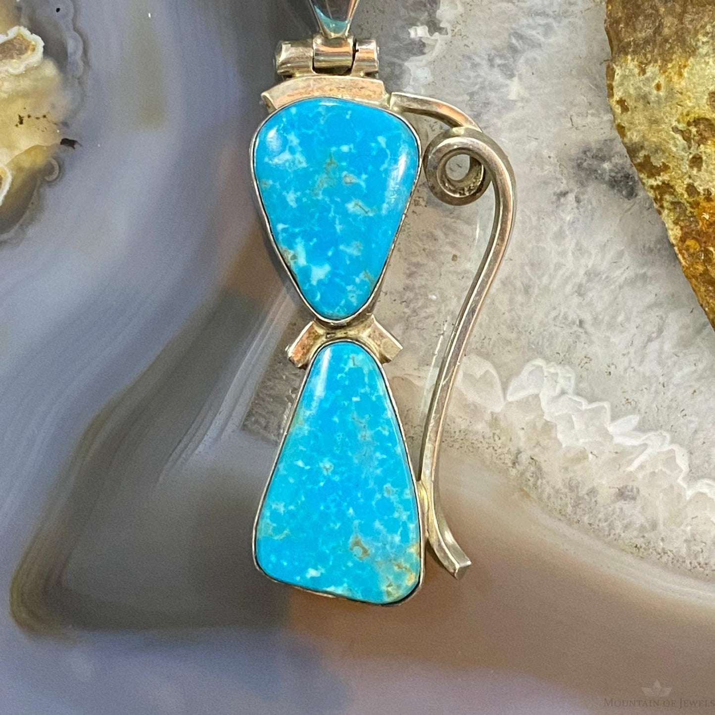 Gary G Sanchez Vintage Sterling Silver 2 Turquoise Decorated Pendant For Women