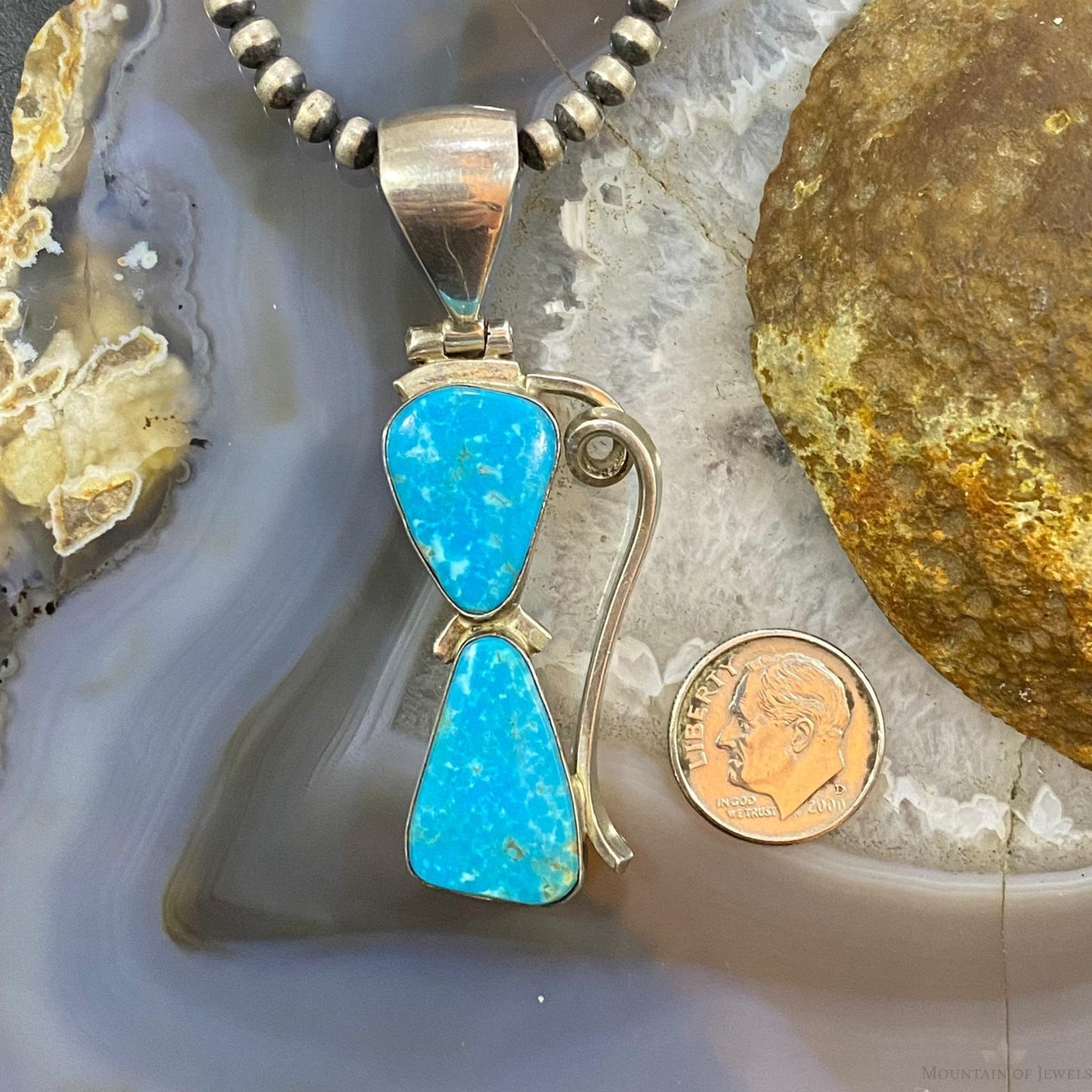 Gary G Sanchez Vintage Sterling Silver 2 Turquoise Decorated Pendant For Women