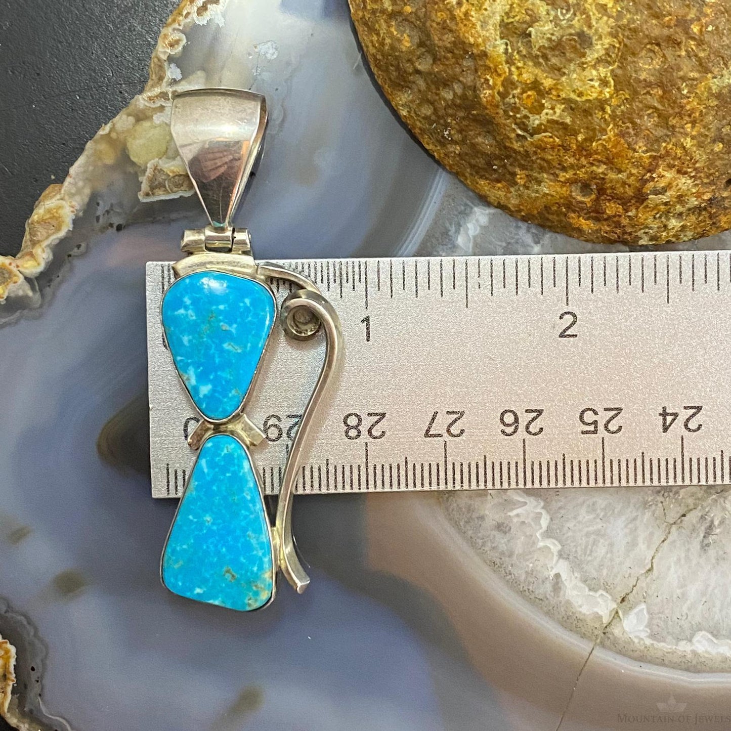Gary G Sanchez Vintage Sterling Silver 2 Turquoise Decorated Pendant For Women