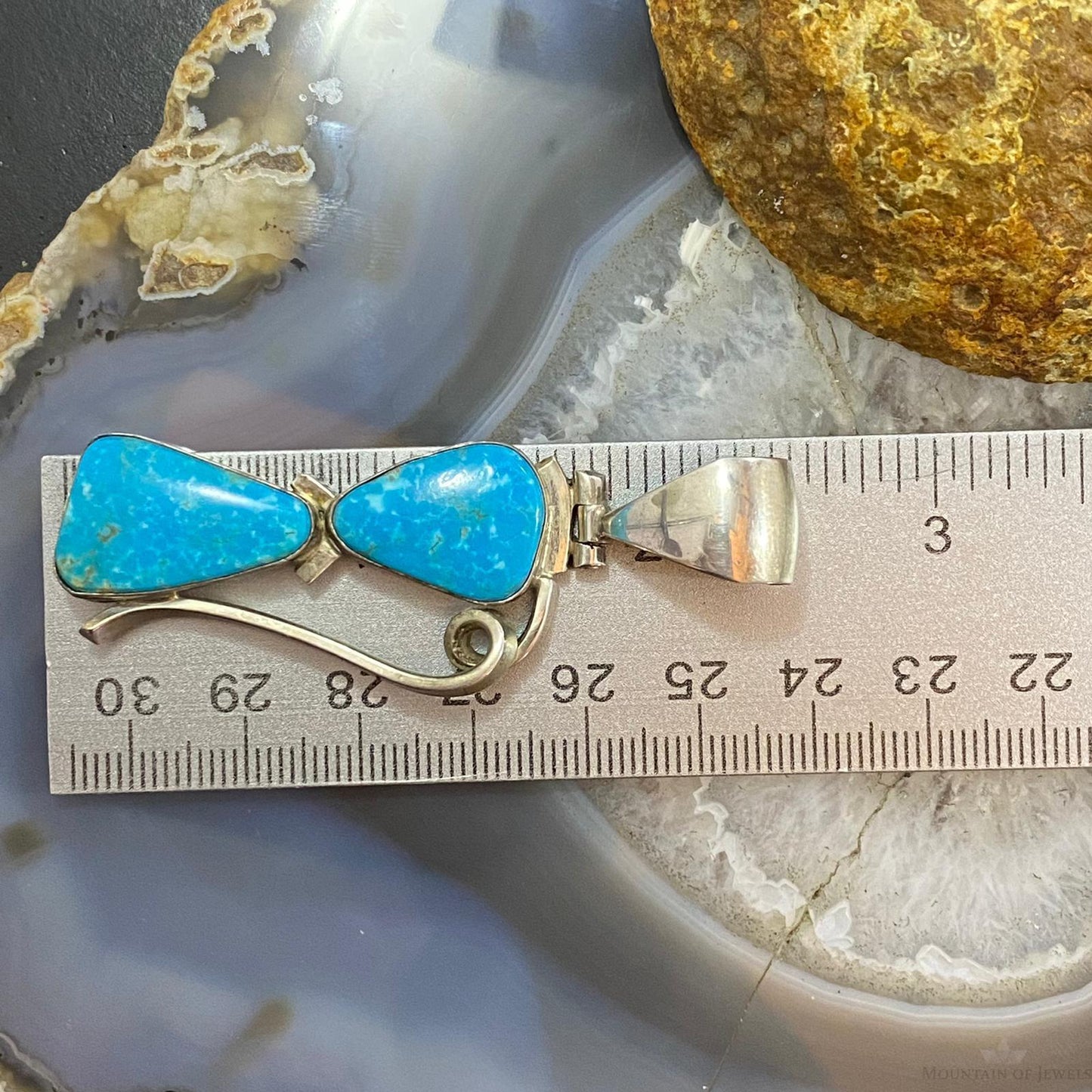 Gary G Sanchez Vintage Sterling Silver 2 Turquoise Decorated Pendant For Women