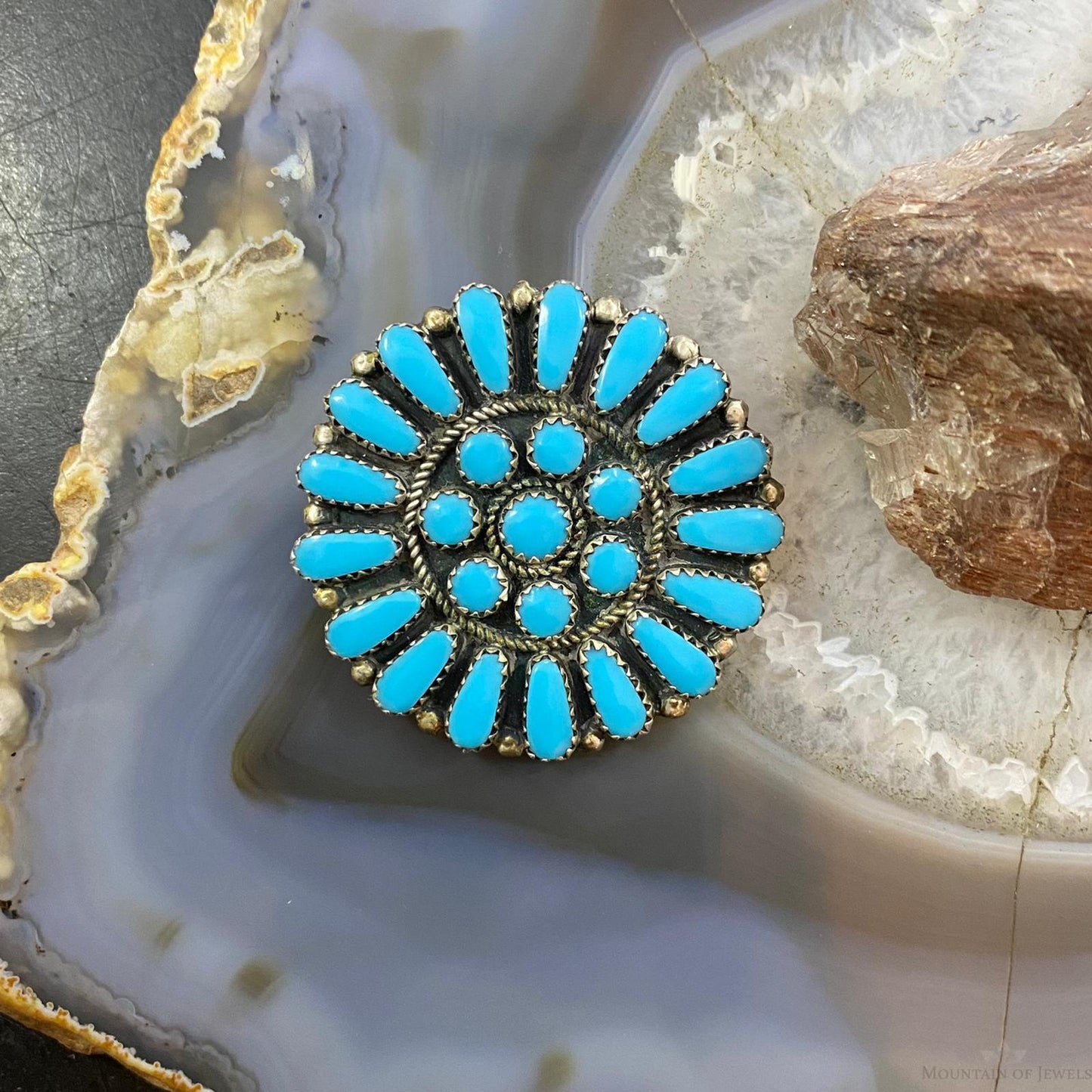 Vintage Native American Sterling Silver Turquoise Cluster Brooch/Pendant For Women