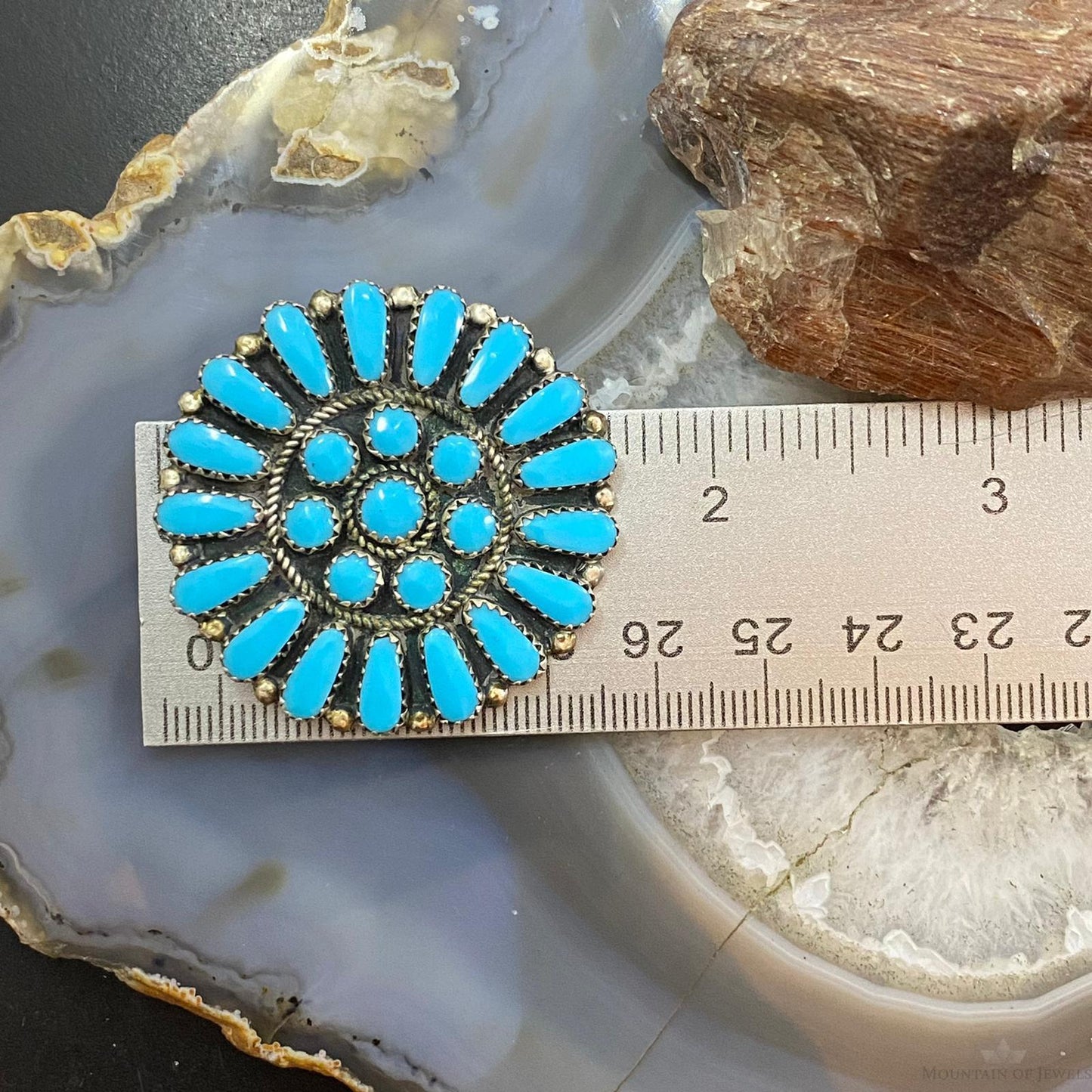 Vintage Native American Sterling Silver Turquoise Cluster Brooch/Pendant For Women