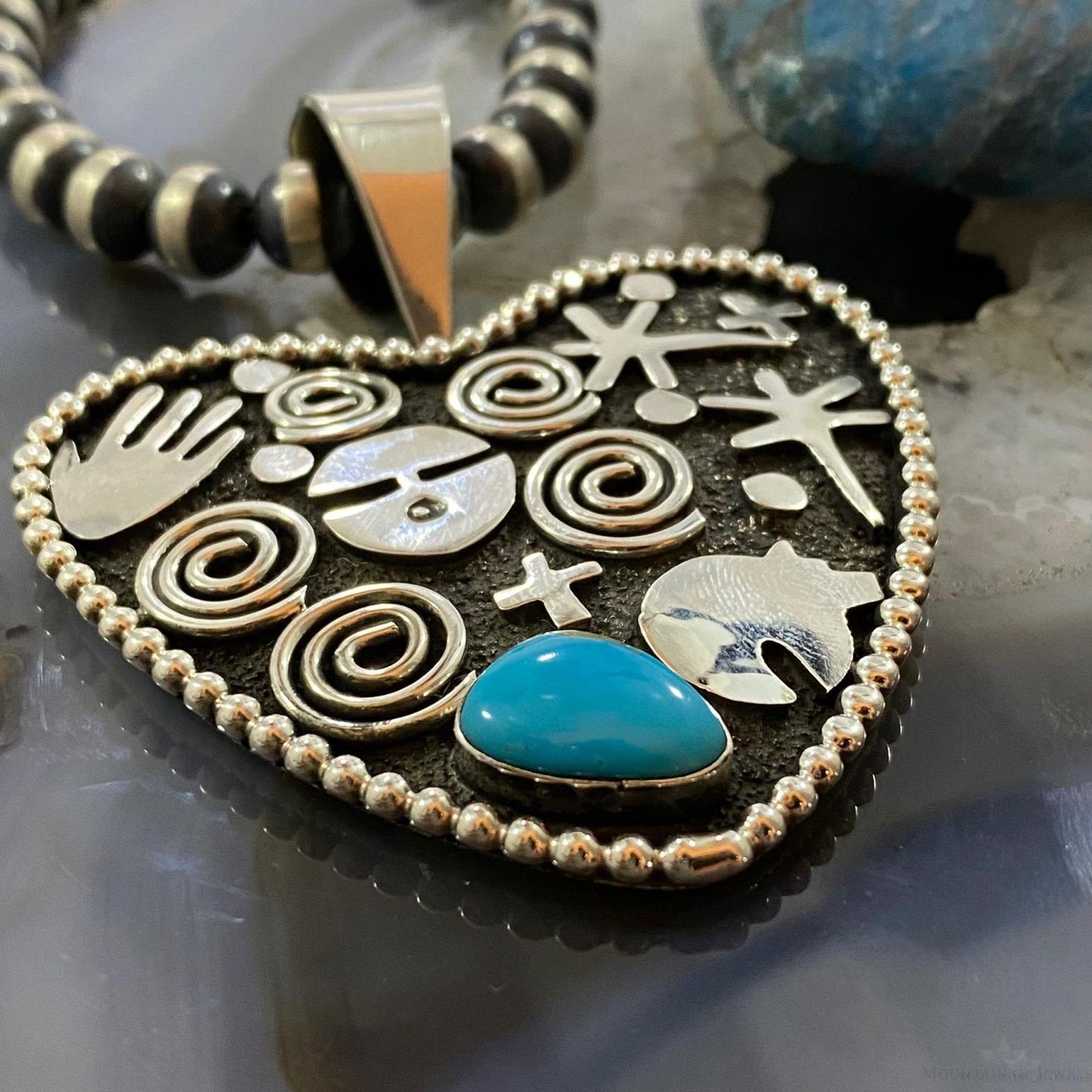 Alex Sanchez Sterling Silver Turquoise Petroglyph Heart Pendant For Women #1