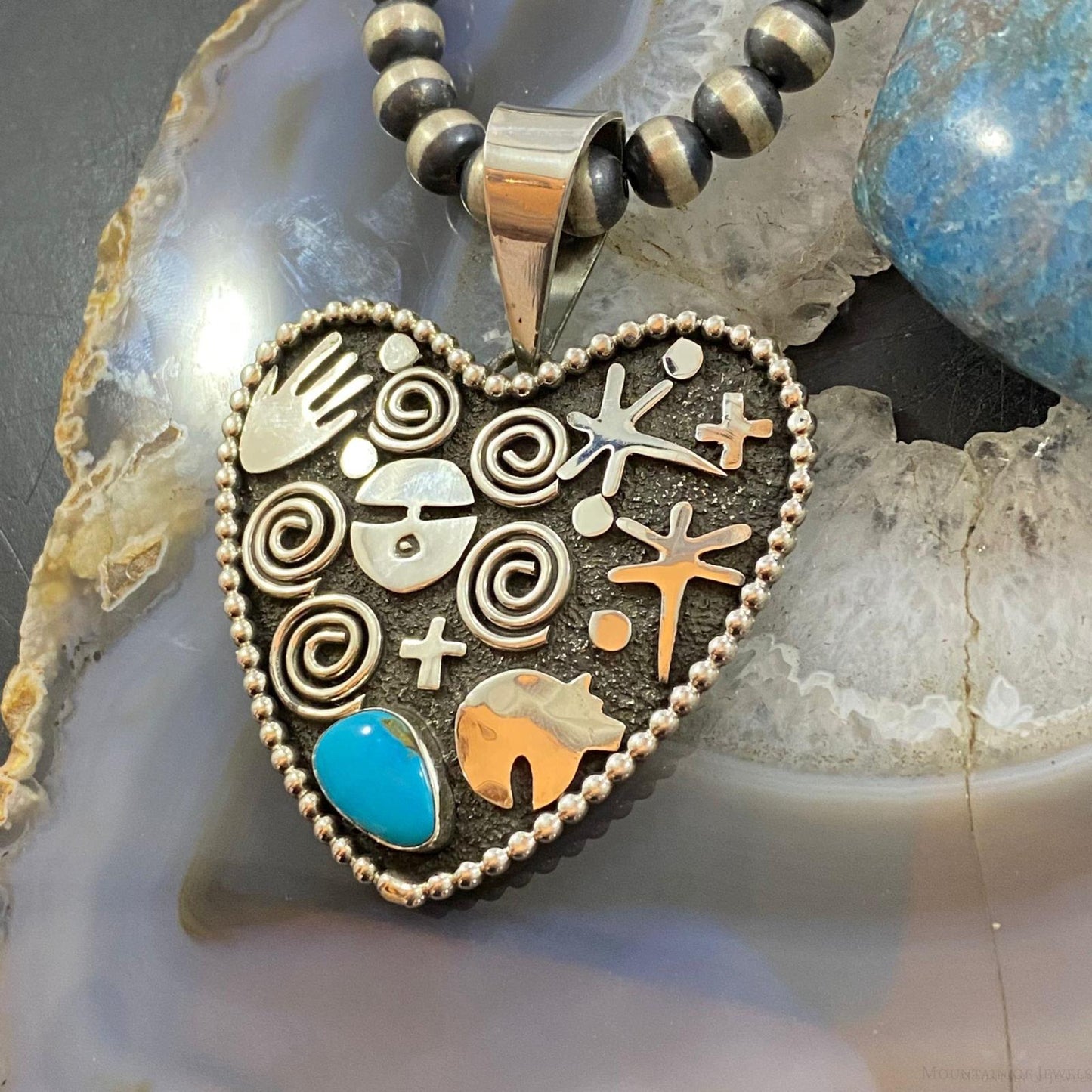 Alex Sanchez Sterling Silver Turquoise Petroglyph Heart Pendant For Women #1
