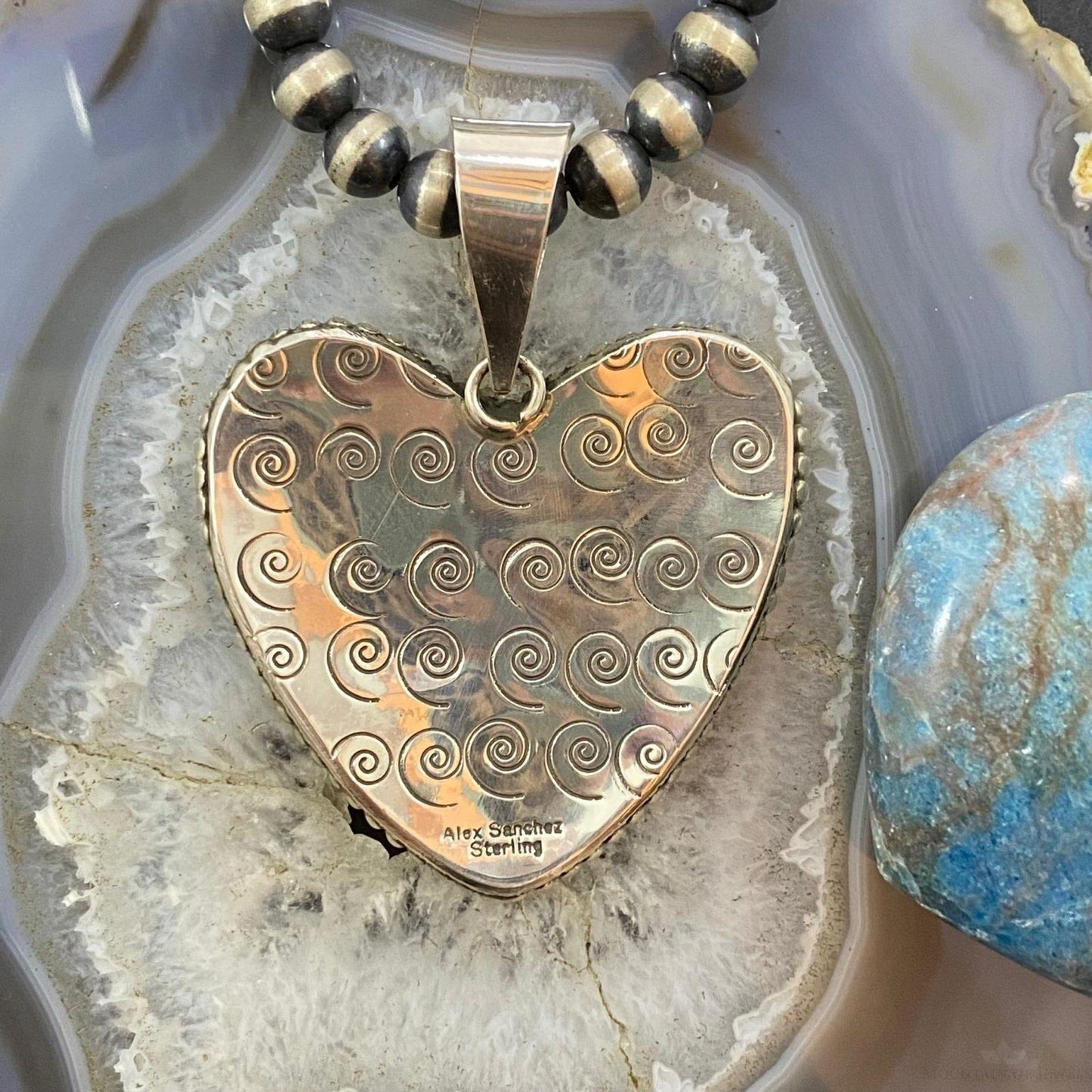 Alex Sanchez Sterling Silver Turquoise Petroglyph Heart Pendant For Women #1