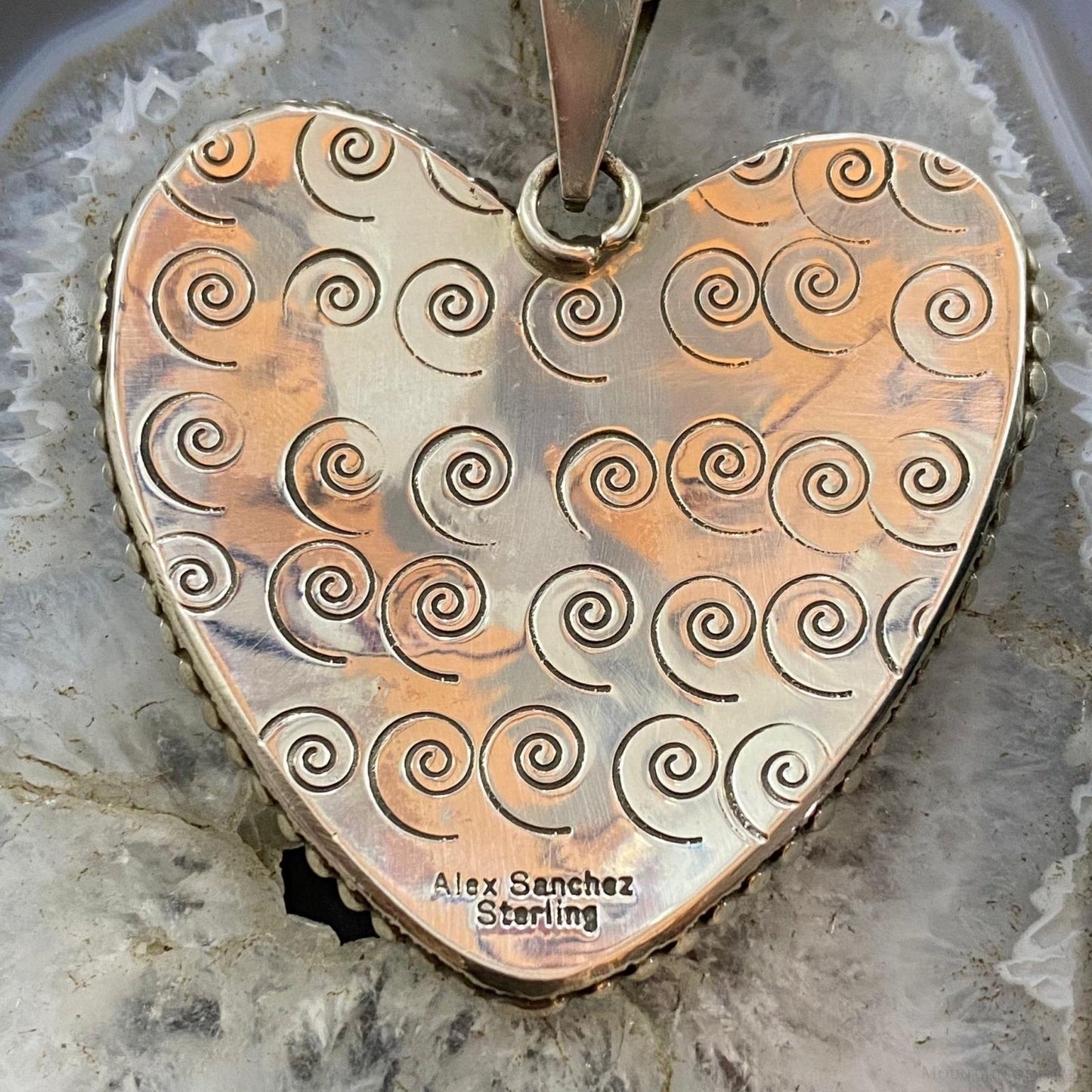 Alex Sanchez Sterling Silver Turquoise Petroglyph Heart Pendant For Women #1