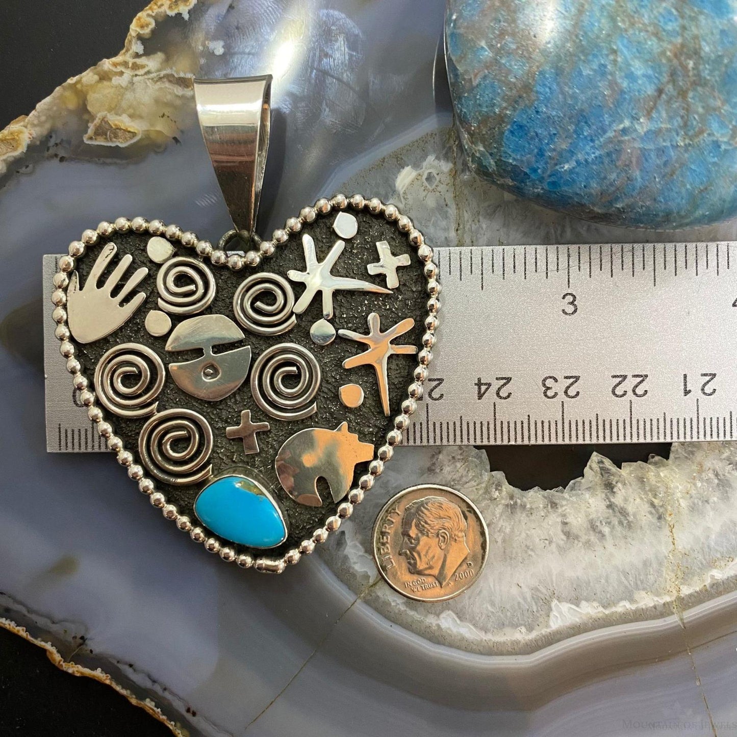 Alex Sanchez Sterling Silver Turquoise Petroglyph Heart Pendant For Women #1
