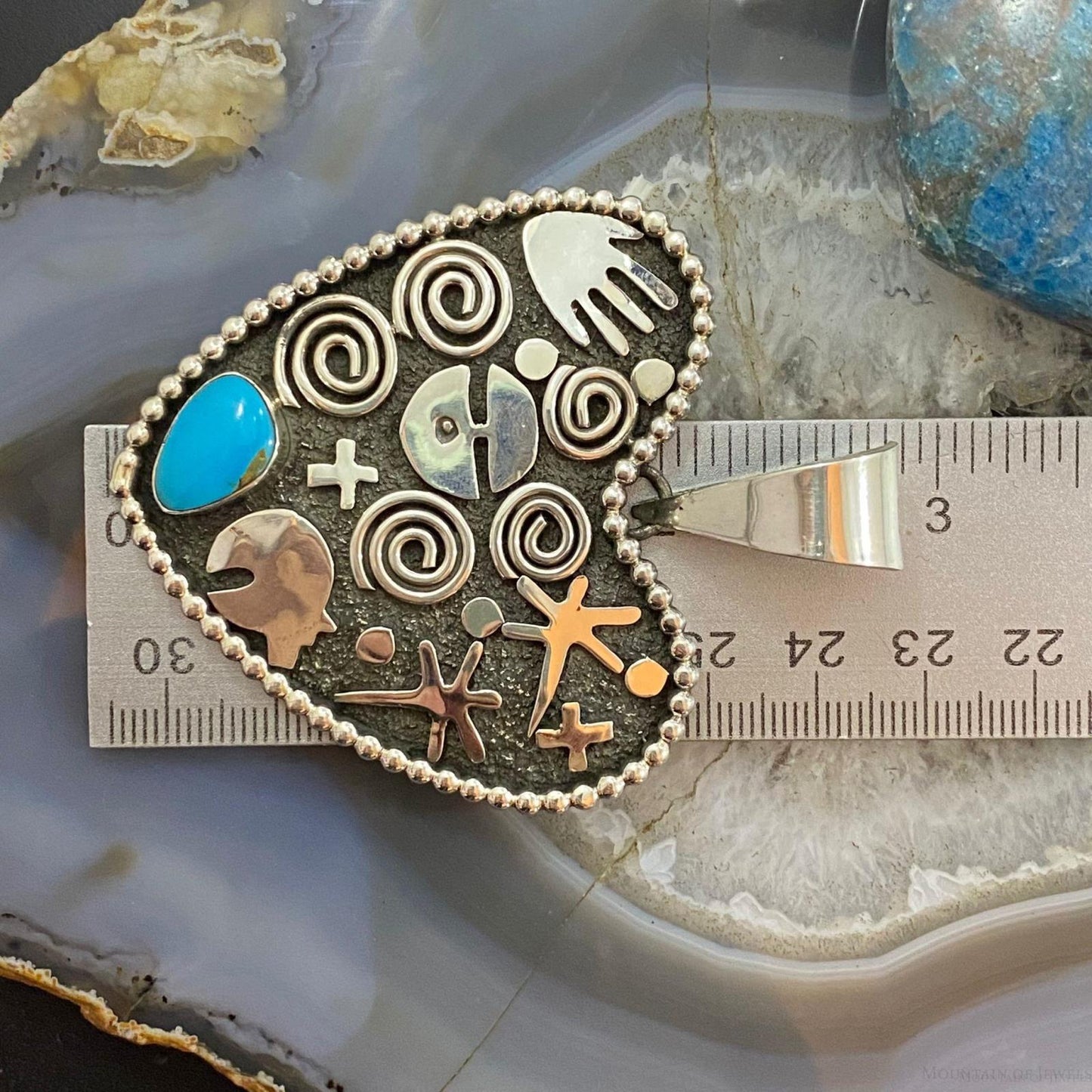 Alex Sanchez Sterling Silver Turquoise Petroglyph Heart Pendant For Women #1