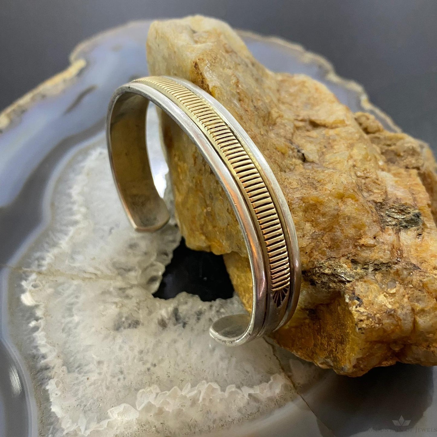 Bruce Morgan Vintage Native American Sterling Silver & 14K Gold Bracelet For Women