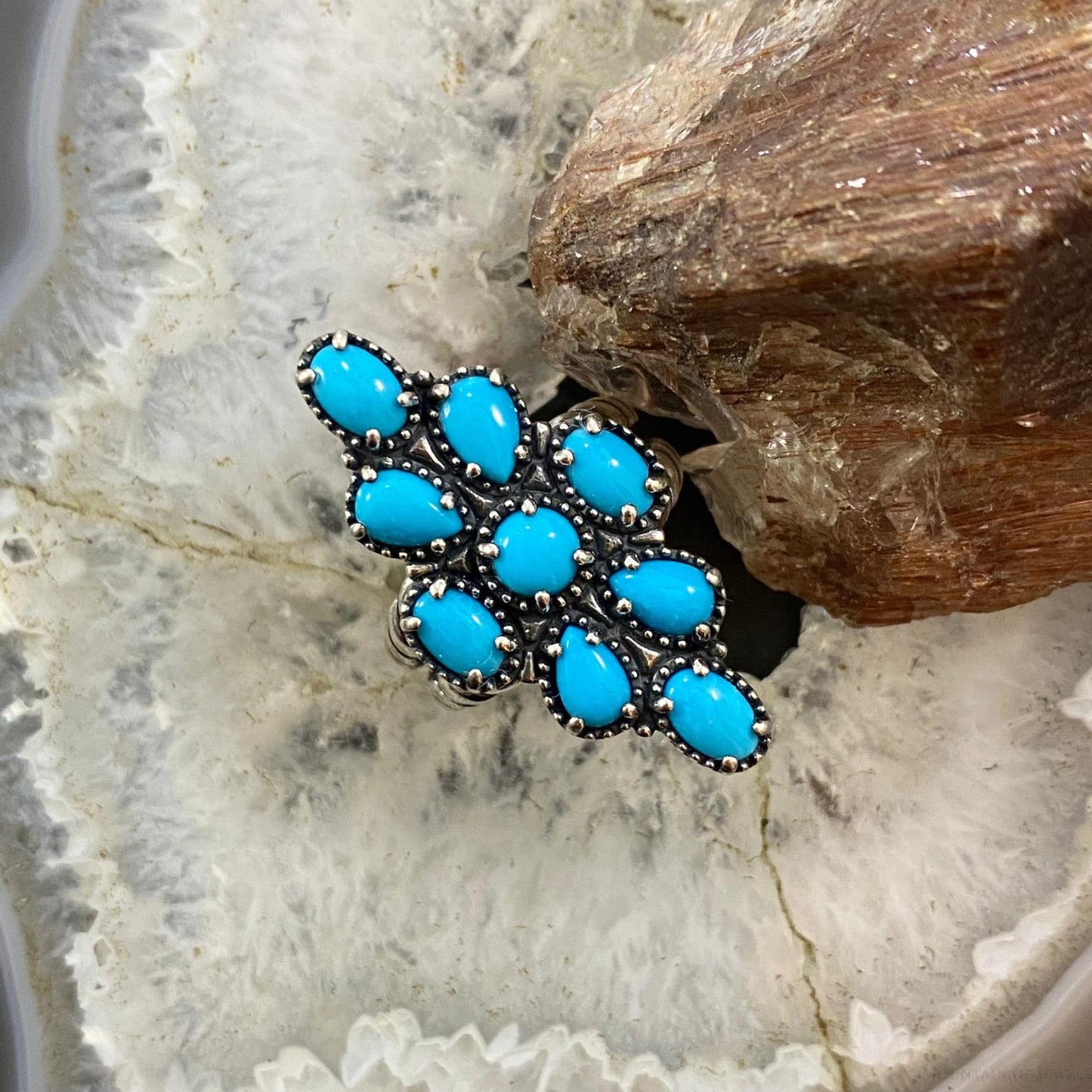 Carolyn Pollack Sterling Silver Sleeping Beauty Turquoise Cluster Ring Size 7.5 & 10 For Women