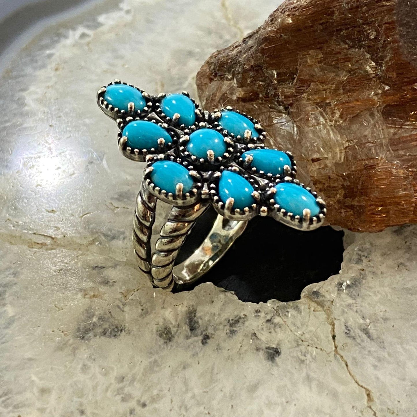 Carolyn Pollack Sterling Silver Sleeping Beauty Turquoise Cluster Ring Size 7.5 & 10 For Women