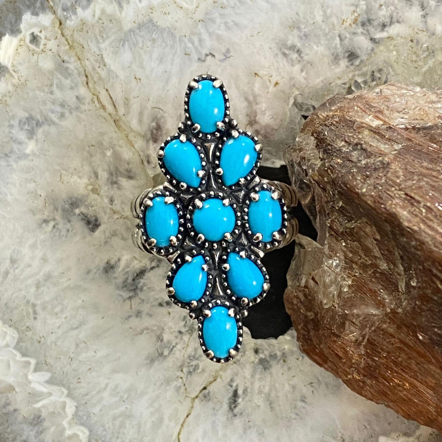 Carolyn Pollack Sterling Silver Sleeping Beauty Turquoise Cluster Ring Size 7.5 & 10 For Women
