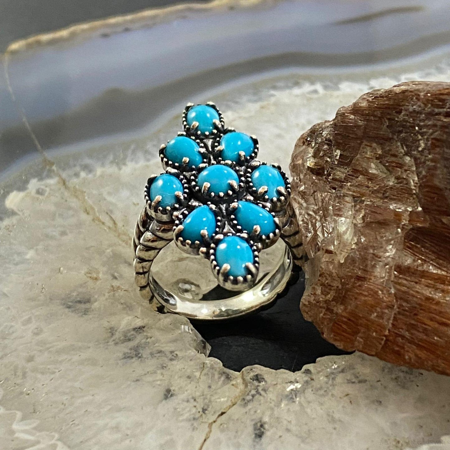 Carolyn Pollack Sterling Silver Sleeping Beauty Turquoise Cluster Ring Size 7.5 & 10 For Women