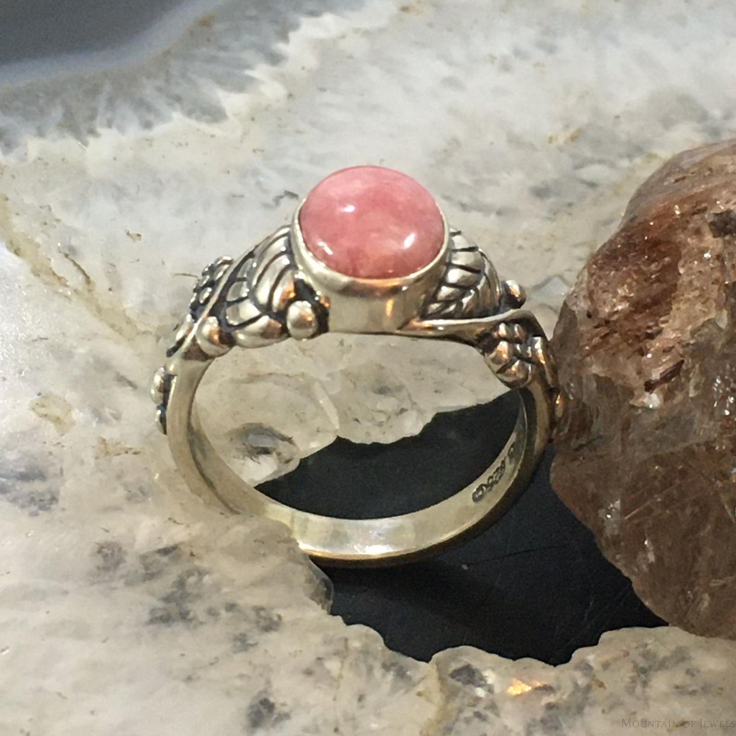Carolyn Pollack Vintage Sterling Silver Oval Rhodonite Floral Ring For Women