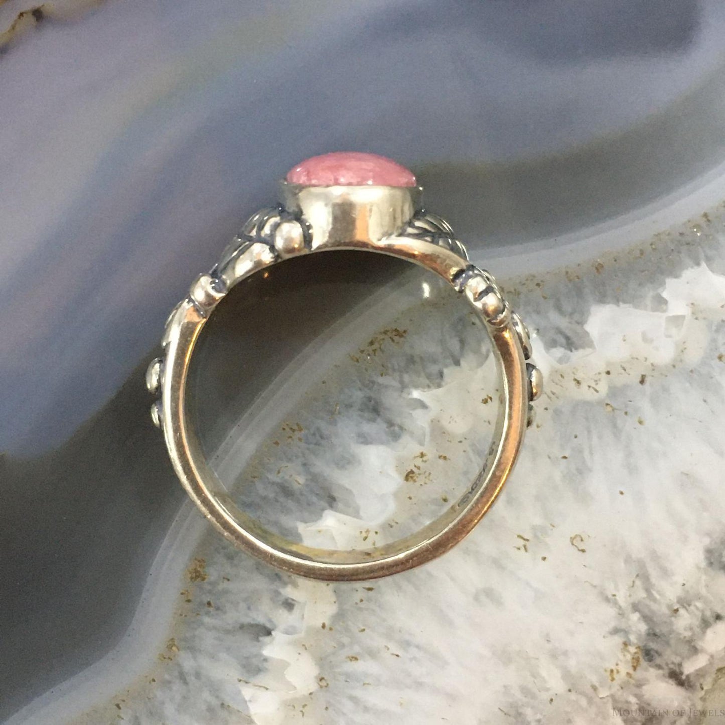 Carolyn Pollack Vintage Sterling Silver Oval Rhodonite Floral Ring For Women