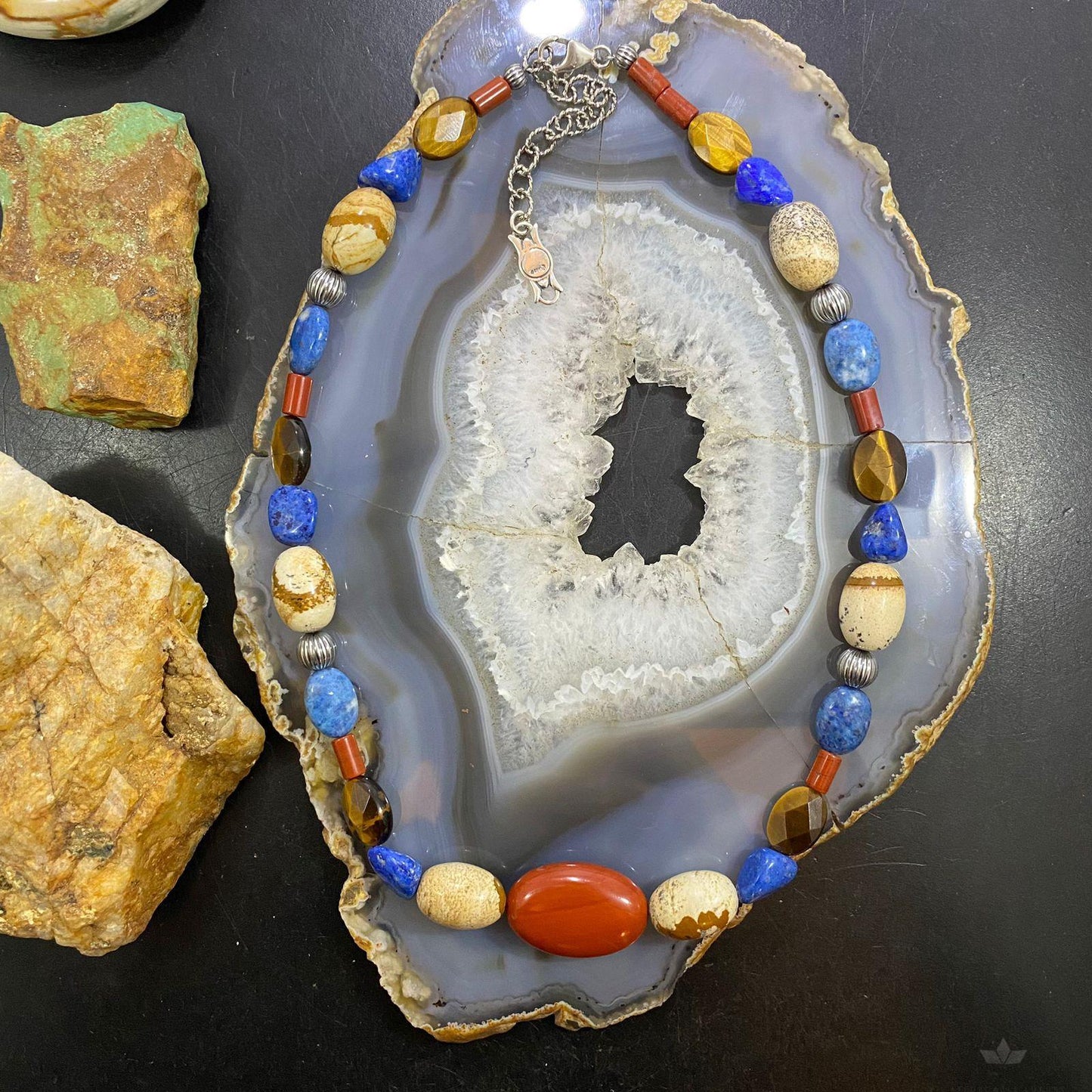 Carolyn Pollack Southwestern Style Sterling Silver Earth Tone Multi Gemstone Necklace