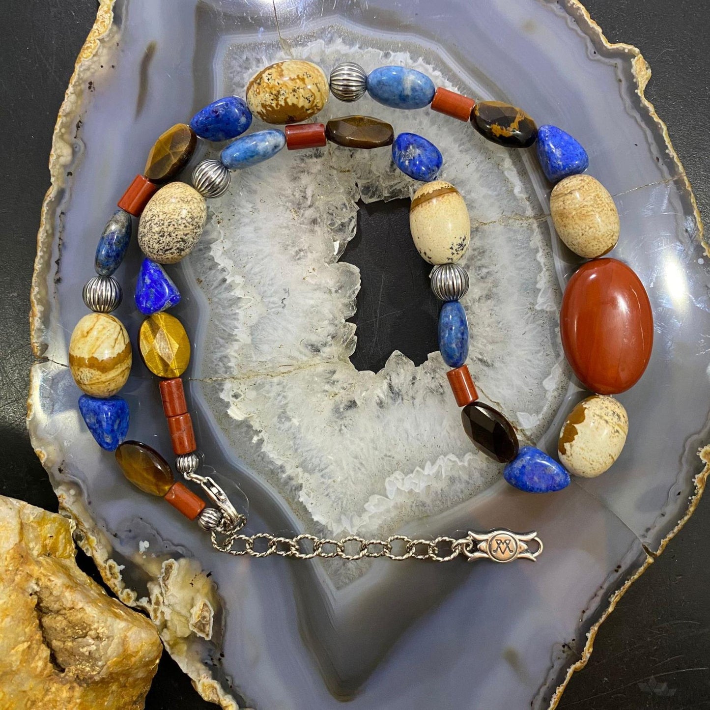 Carolyn Pollack Southwestern Style Sterling Silver Earth Tone Multi Gemstone Necklace