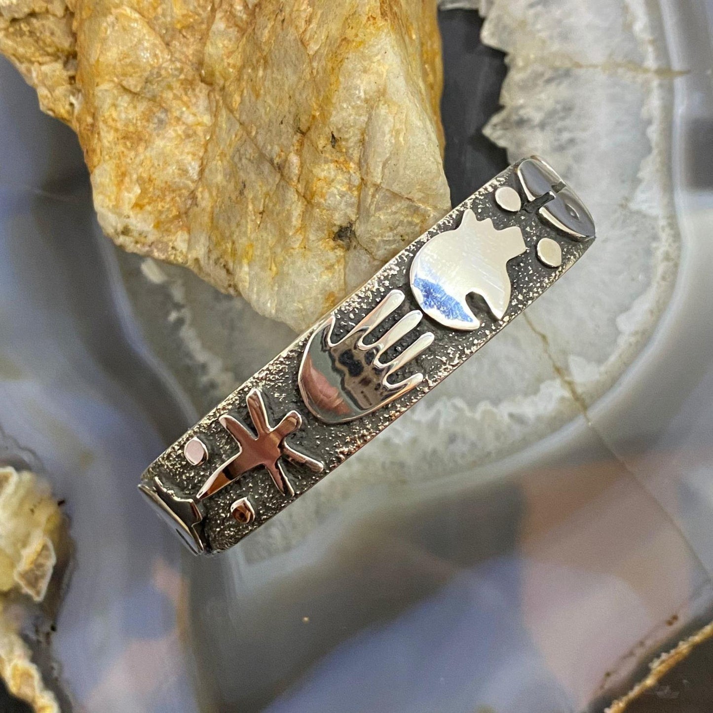 Alex Sanchez Native American Sterling Silver Petroglyph Bracelet For Women #2