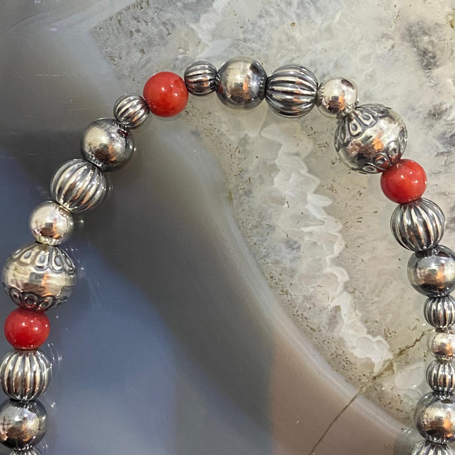 Carolyn Pollack Sterling silver Beads w/ Red Jasper Beads Stretch Bracelet For Women