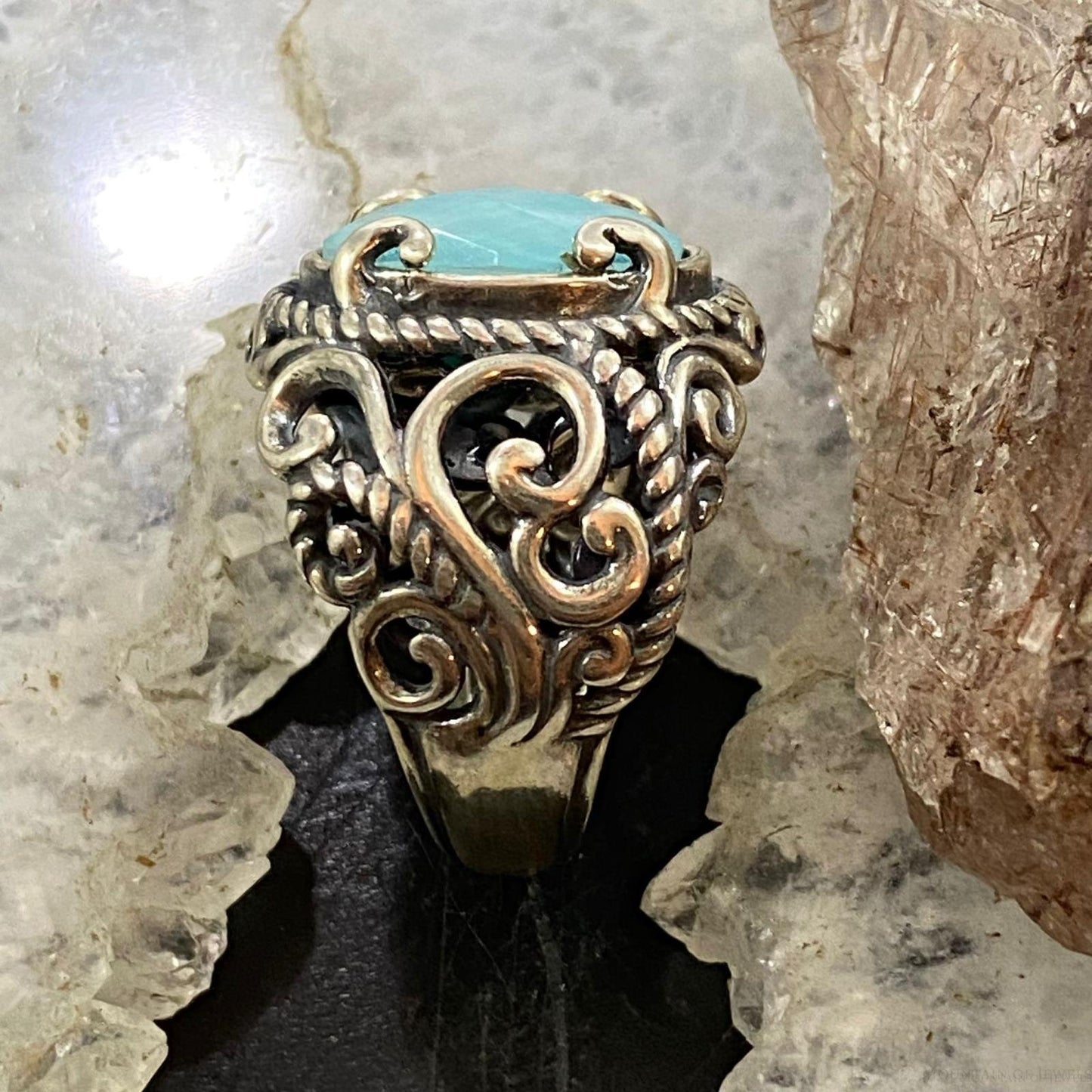 Carolyn Pollack Sterling Silver Oval Amazonite & Quartz Decorated Doublet Ring For Women