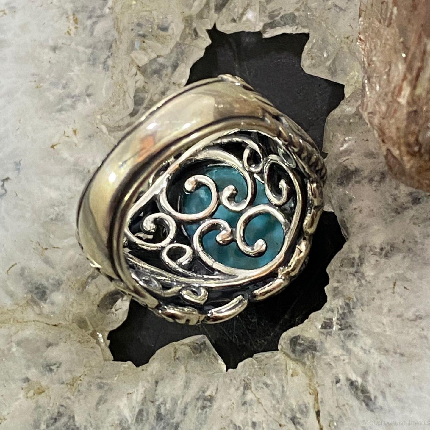 Carolyn Pollack Sterling Silver Oval Amazonite & Quartz Decorated Doublet Ring For Women