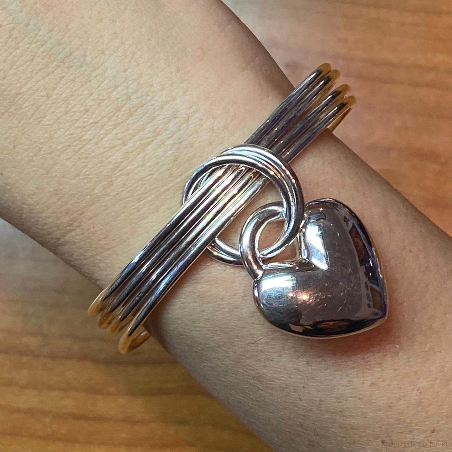 Carolyn Pollack Sterling Silver Puffy Heart & 4 Bangle Bracelet Set For Women