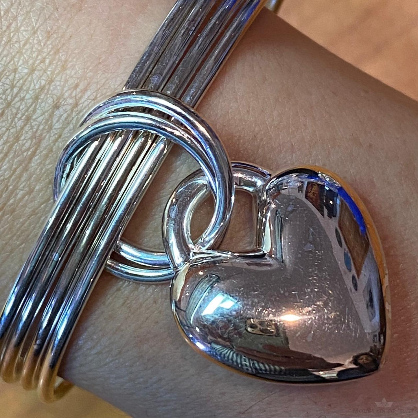 Carolyn Pollack Sterling Silver Puffy Heart & 4 Bangle Bracelet Set For Women