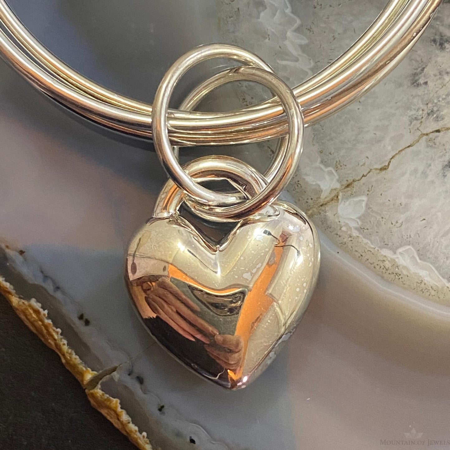 Carolyn Pollack Sterling Silver Puffy Heart & 4 Bangle Bracelet Set For Women