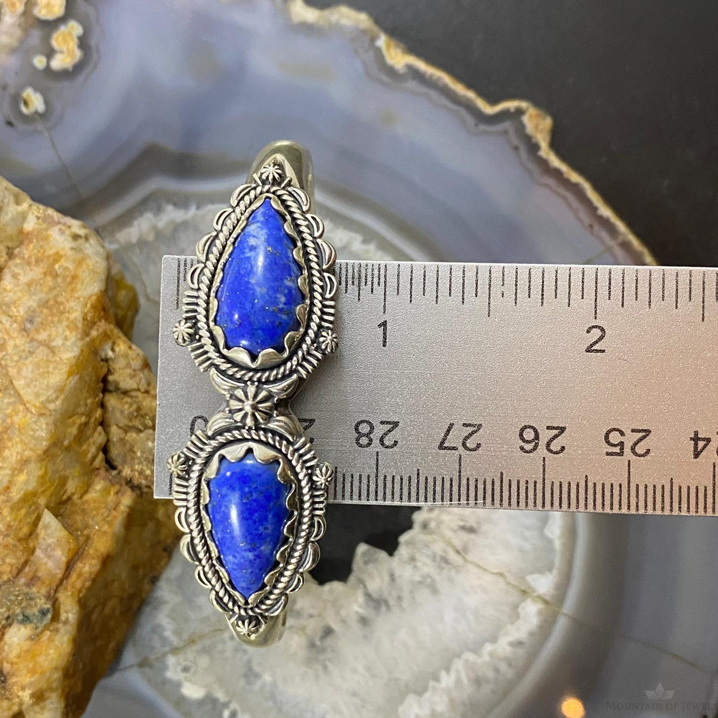 Carolyn Pollack Southwestern Style Sterling Silver 2 Teardrop Lapis Decorated Bracelet For Women