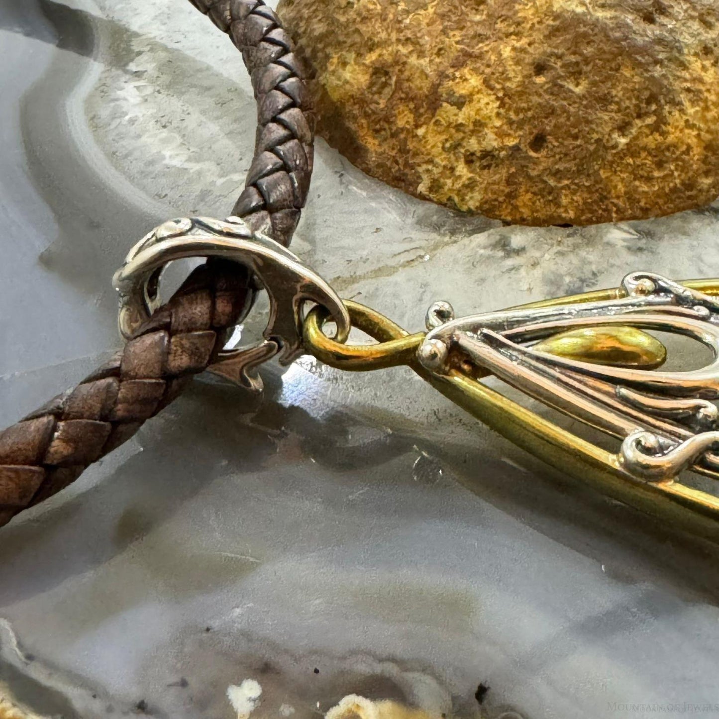 Carolyn Pollack Sterling Silver & Brass Decorated Teardrop Enhancer Pendant For Women
