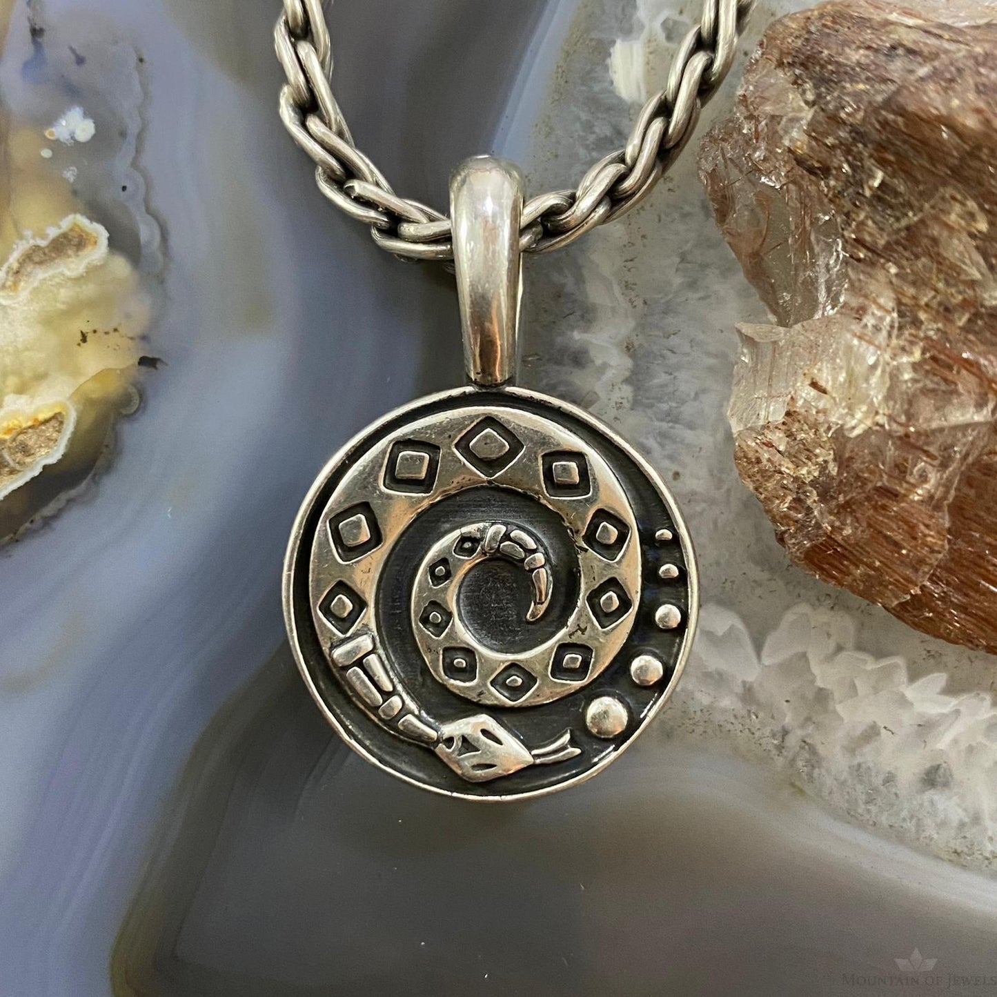 Carolyn Pollack Southwestern Style Sterling Silver Onyx Double Sided Decorated Serpent Pendant For Women