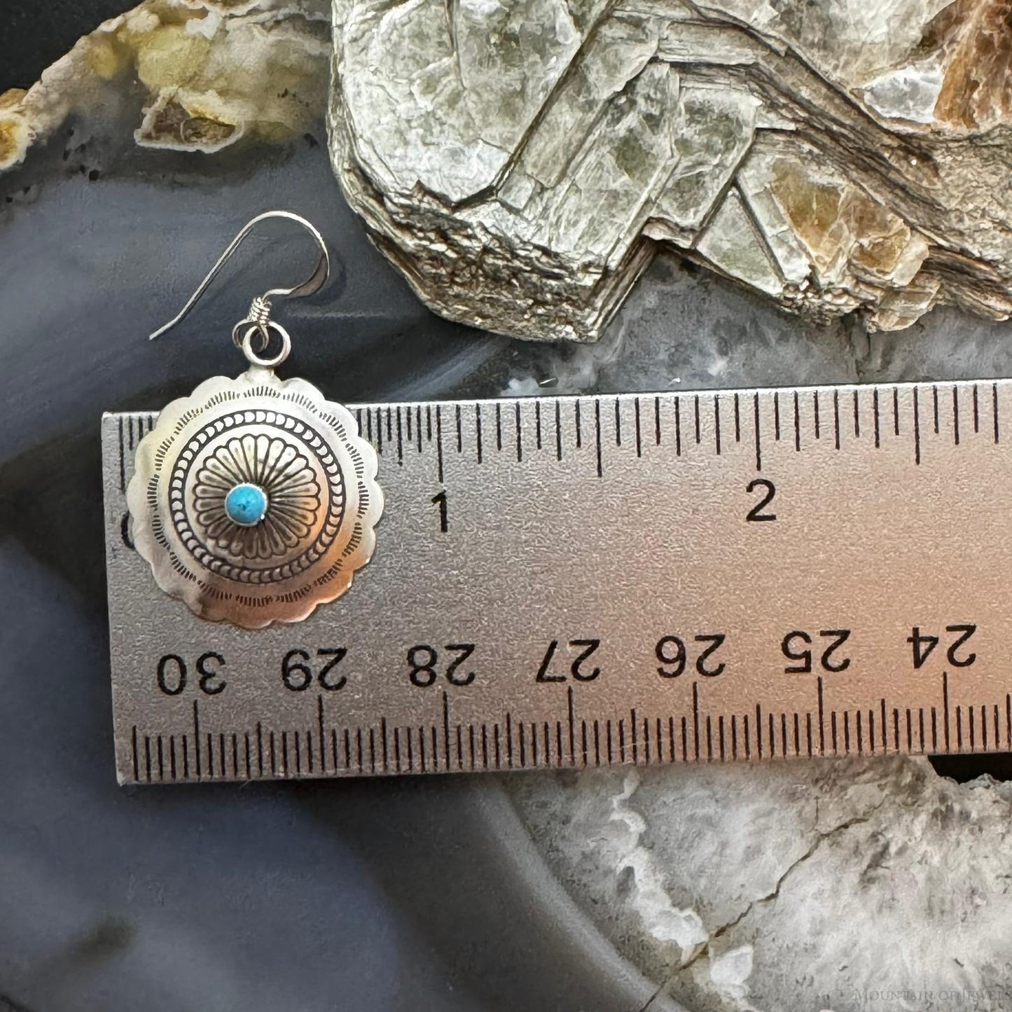 Native American Sterling Silver Turquoise Dot Flower Concho Dangle Earrings For Women